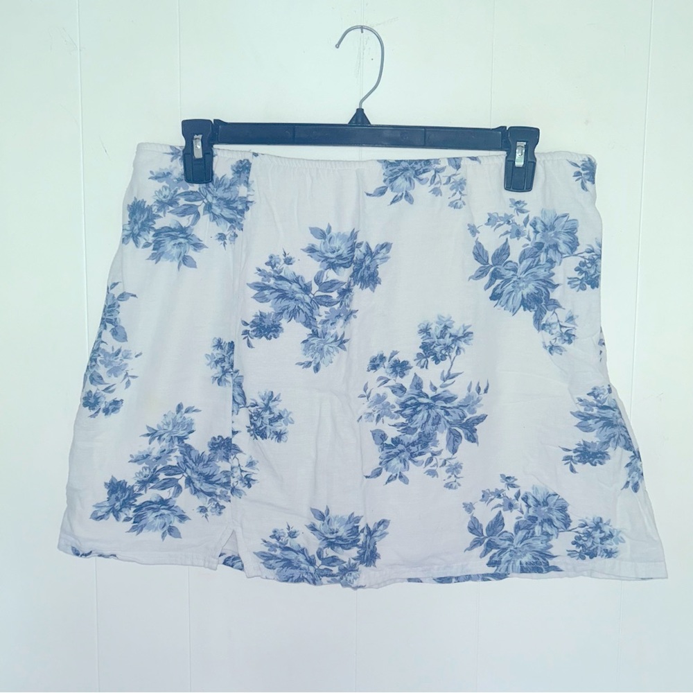 American Eagle Outfitters Blue Floral Linen Blend Mini Skirt Women’s Extra Large